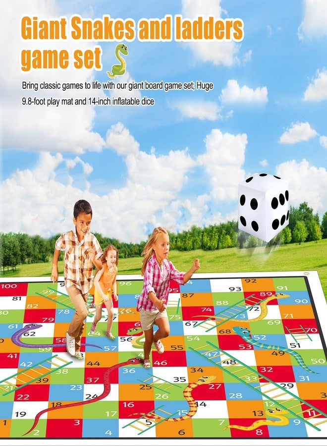 Realspring 9.8 ft Giant Snakes and Ladders Game Playing Mat with 6 Nails 14 Inch Inflatable Dice and Storage Bag Floor Snake and Ladder Board Game Big Size for Both Indoor and Outside - Image 5